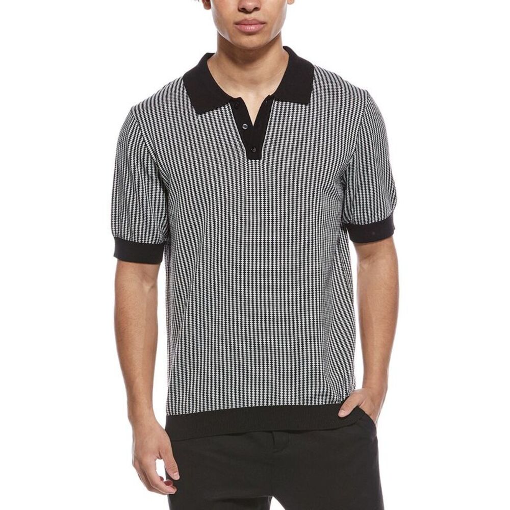 Truth Mens  Striped Polo Sweater, Black/White